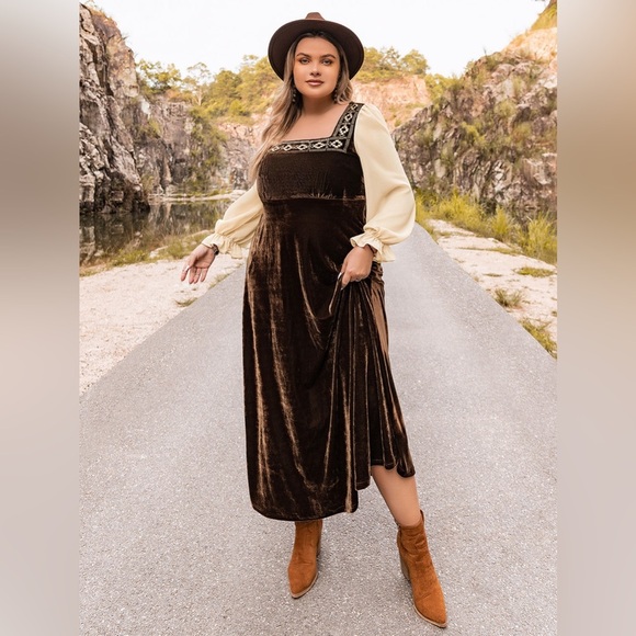 Plus Size Embroidered Square Neck Dress - Picture 2 of 6